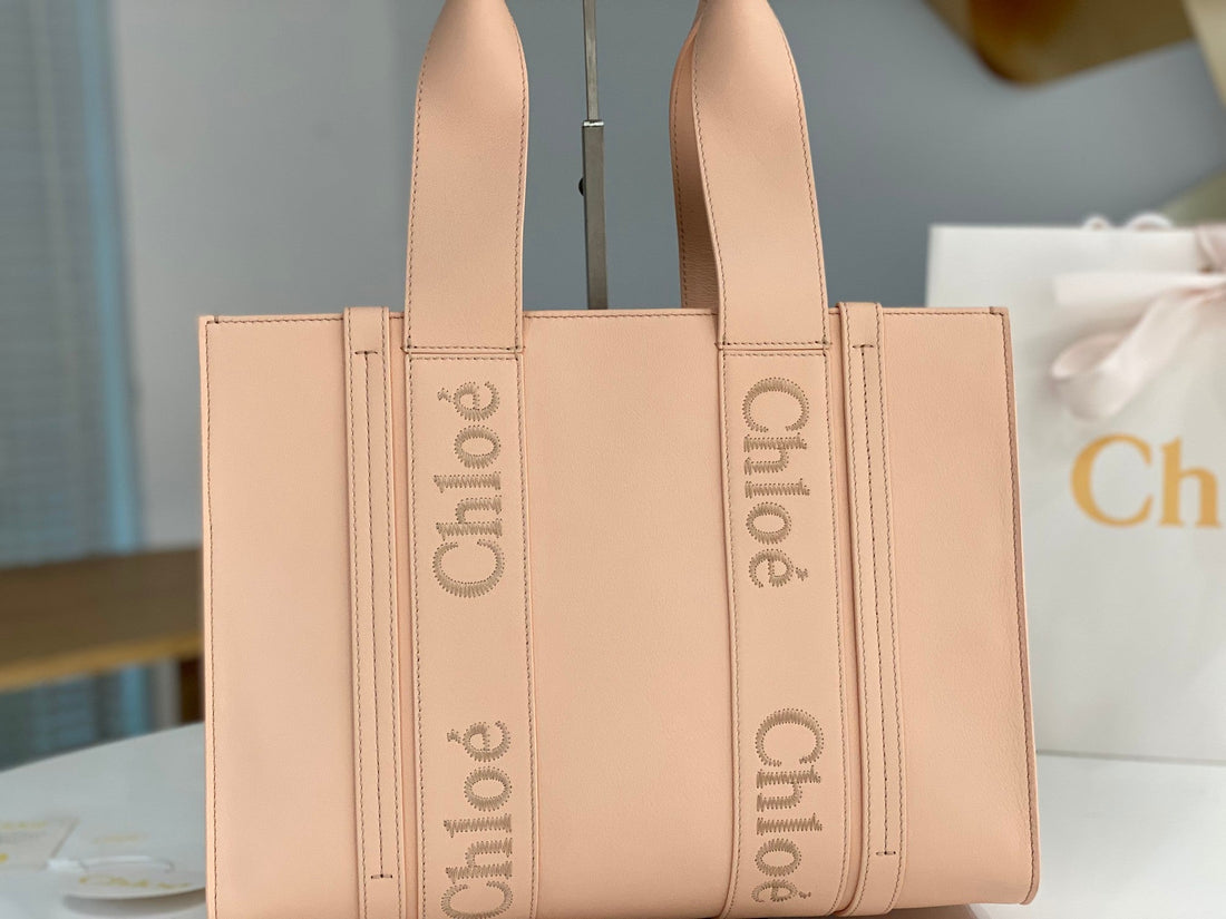 Chloé Woody Tote Bag Pink 37CM Calfskin 531241