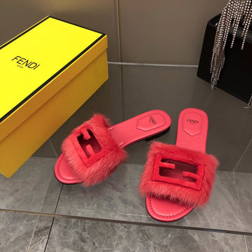 Fendi Baguette Mink Slide Slipper In Candy Red Fur