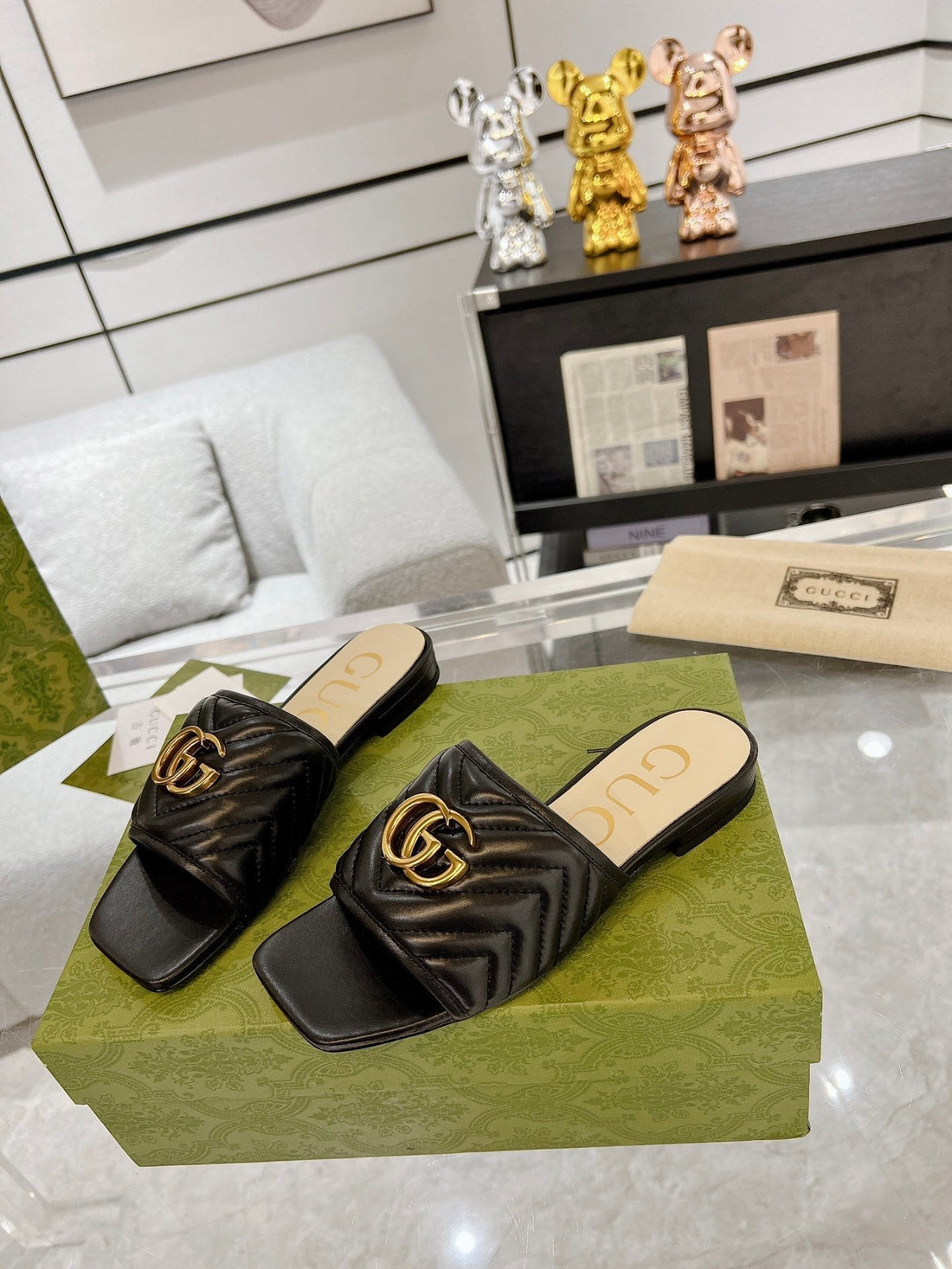 GG Exclusive Slide Sandal Black Calfskin