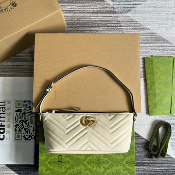 GG Marmont Small 23 Handbag In White Calfskin With Golden Logo