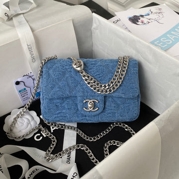 23P Flap Bag 19CM Denim Silver Hardware