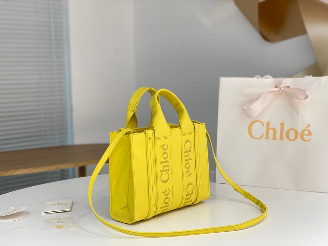 Chloé Woody Small Tote Bag 26CM Yellow Calfskin