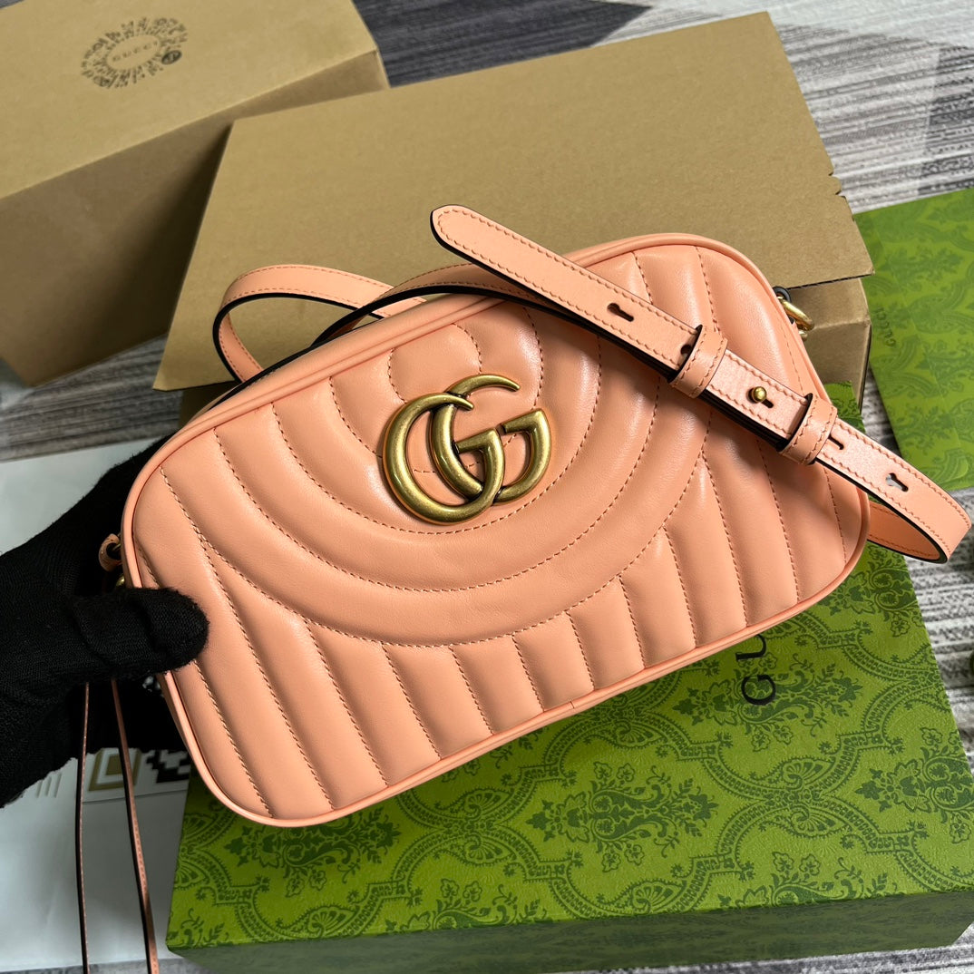 GG Marmont Small 24 Matelassé In Peach Pink Calfskin
