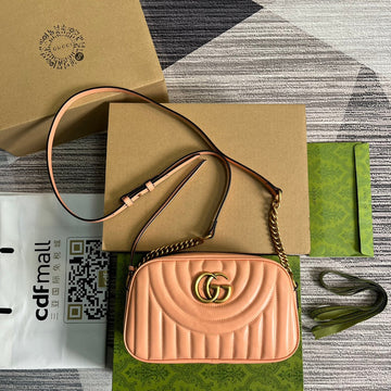 GG Marmont Small 24 Matelassé In Peach Pink Calfskin