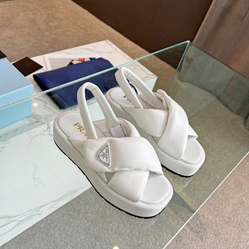 Pra Padded Nappa Crisscross Sandals White Lambskin