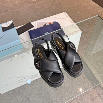 Pra Padded Nappa Crisscross Sandals Black Lambskin