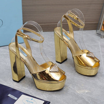 Prada Sandal 130MM Gold Patent Leather