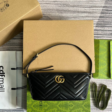 GG Marmont Small 23 Handbag In Black Calfskin With Golden Logo