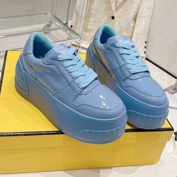 Fendi Low-Top Trainer In Cerulean Blue Calfskin