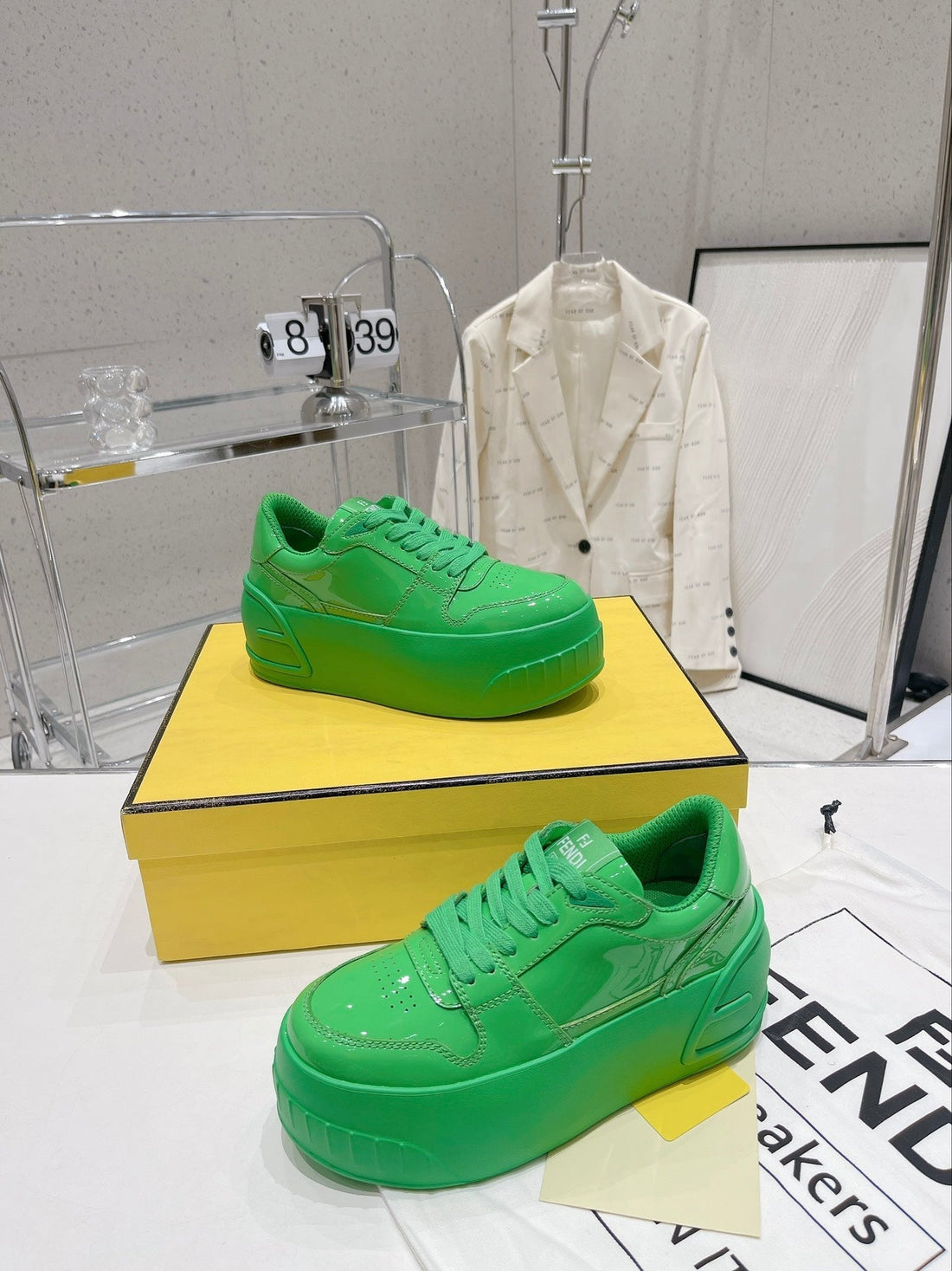 Fendi Low-Top Trainer In Lawn Green Calfskin