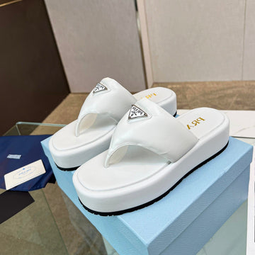 Pra Soft Padded Nappa Thong Wedge Sandals White Lambskin