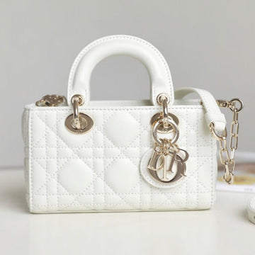 Lady D-Joy Micro 16 In White Lambskin