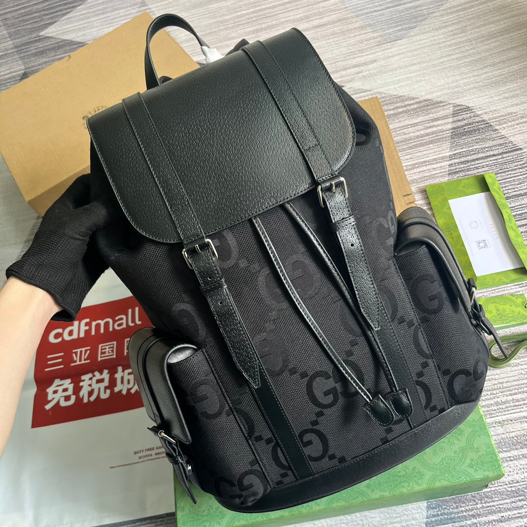 GG Ophidia Large 42 Backpack In Black Canvas And Calfskin