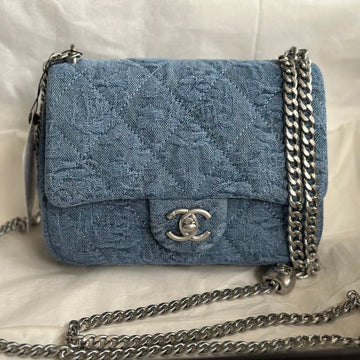 CC Flap Bag 14CM Blue Denim Silver Hardware