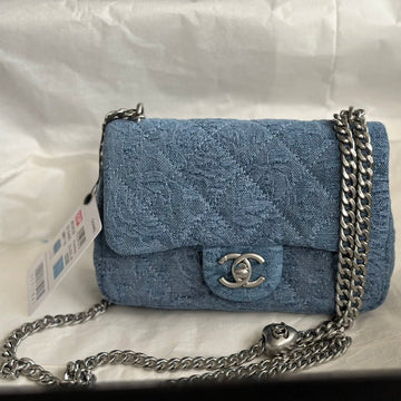 CC Flap Bag 12CM Blue Denim Silver Hardware