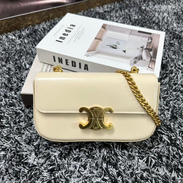 Triphome 20 White Cowhide Leather Chain Strap Bag