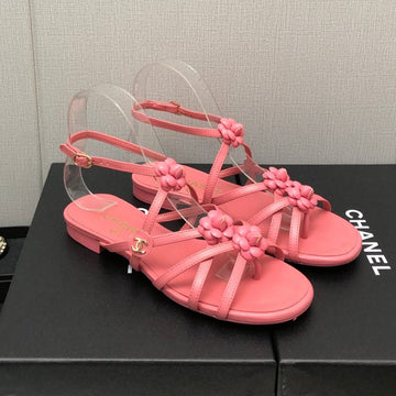 Floral Flat Sandal In Dark Pink Lambskin