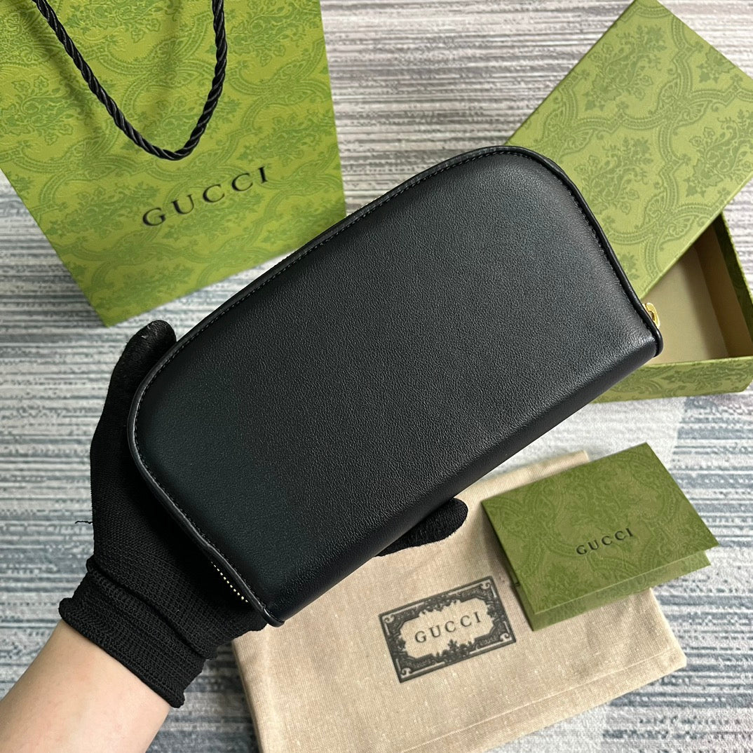 GG Blondie 21 Full Zip Wallet In Black Calfskin