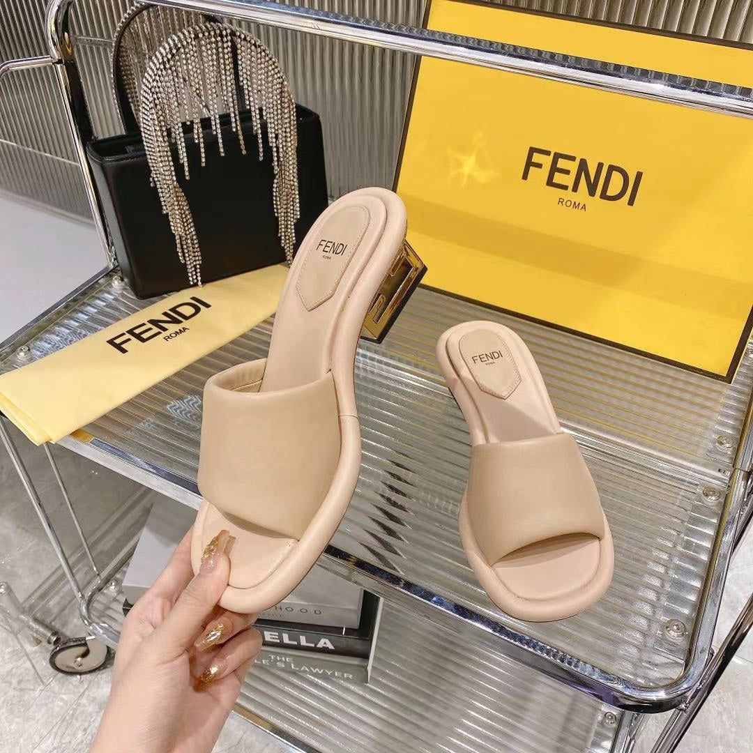 Fendi Baguette Slides Women In Beige Calfskin