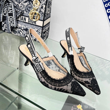 CD Slingback Pump 65 Transparent Mesh Embroidered Black Flower Moitf