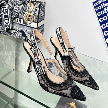 CD Slingback Pump 95 Transparent Mesh Embroidered Black Flower Moitf