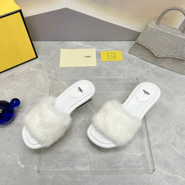 Fendi Baguette Mink Medium-Heeled 45MM In White Fur And Lambskin