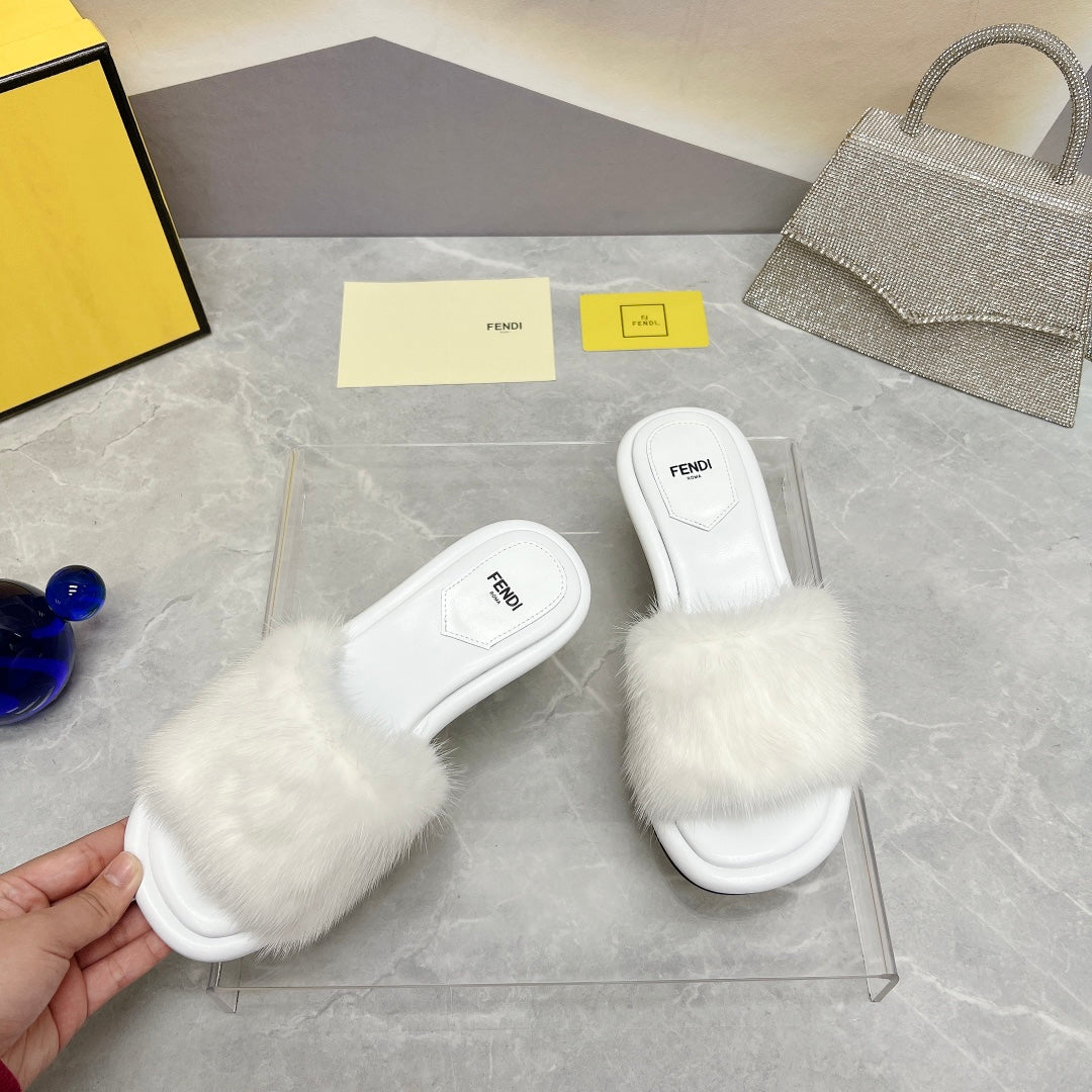 Fendi Baguette Mink Medium-Heeled 45MM In White Fur And Lambskin