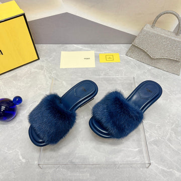 Fendi Baguette Mink Medium-Heeled 45MM In Navy Blue Fur And Lambskin