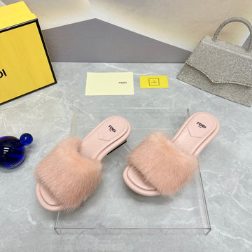 Fendi Baguette Mink Medium-Heeled 45MM In Nude Beige Fur And Lambskin