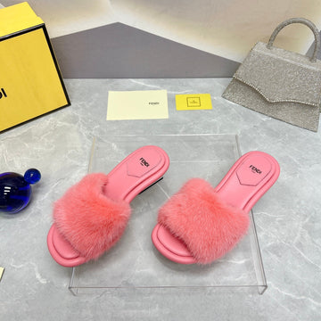 Fendi Baguette Mink Medium-Heeled 45MM In Punch Pink Fur And Lambskin