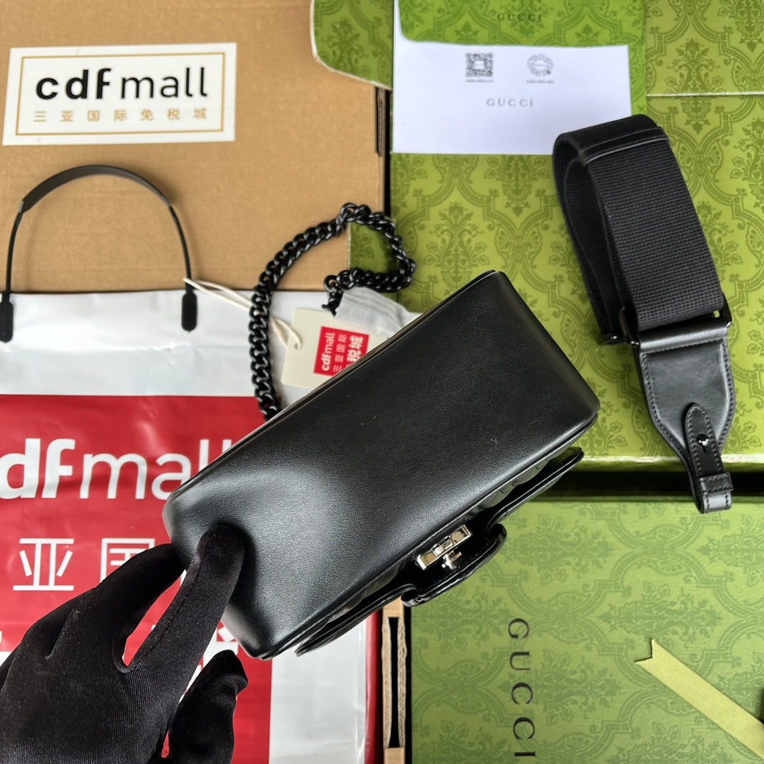 GG Marmont Mini 18CM All Black Calfskin