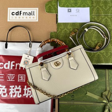Diana Bamboo Shoulder Bag 27 In White Calfskin Gold Hardware