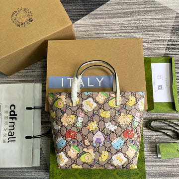 GG Small 21 Animal Printed Tote In Beige Canvas