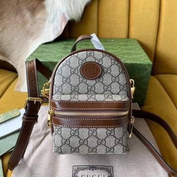 GG Multi-Function Mini 19 Backpack In Beige And Brown Canvas
