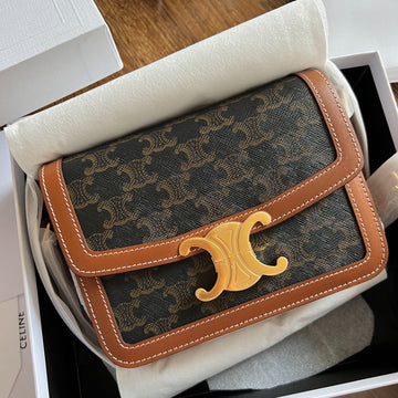 Teen Triomphe 18.5 Tan Monogram Canvas Brown Calfskin
