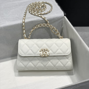 23P Flap Bag 19CM White Caviar Gold Hardware