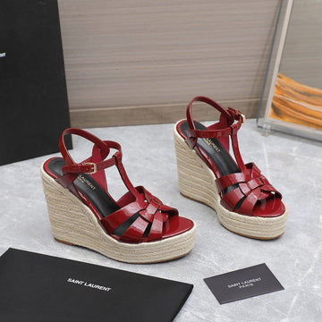 Sl Tribute Wedge Sandals Berry Polished Calfskin