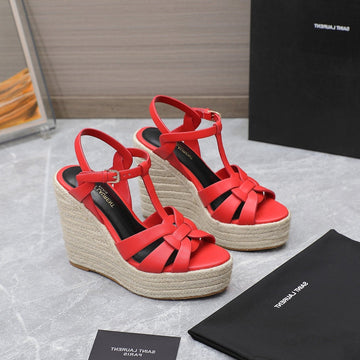 Sl Tribute Wedge Sandals Crimson Calfskin