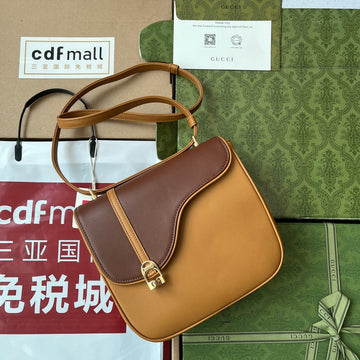 Equestrian Style Shoulder Bag 21 In Brown Calfskin Gold Hardware