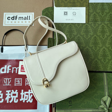 Equestrian Style Shoulder Bag 21 In White Calfskin Gold Hardware