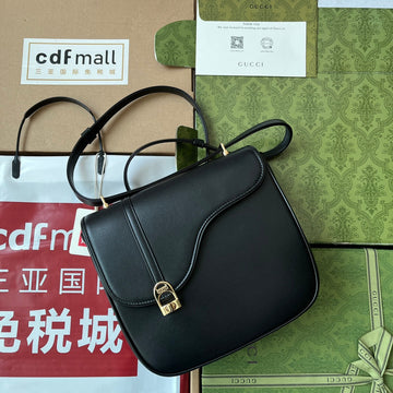 Equestrian Style Shoulder Bag 21 In Black Calfskin Gold Hardware