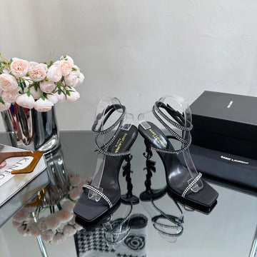 Sl Opyum White Crystal Heeled Sandals Black Satin