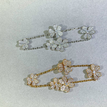 Vca Flower 5 Motifs Pink Mop Full Diamond Bracelet