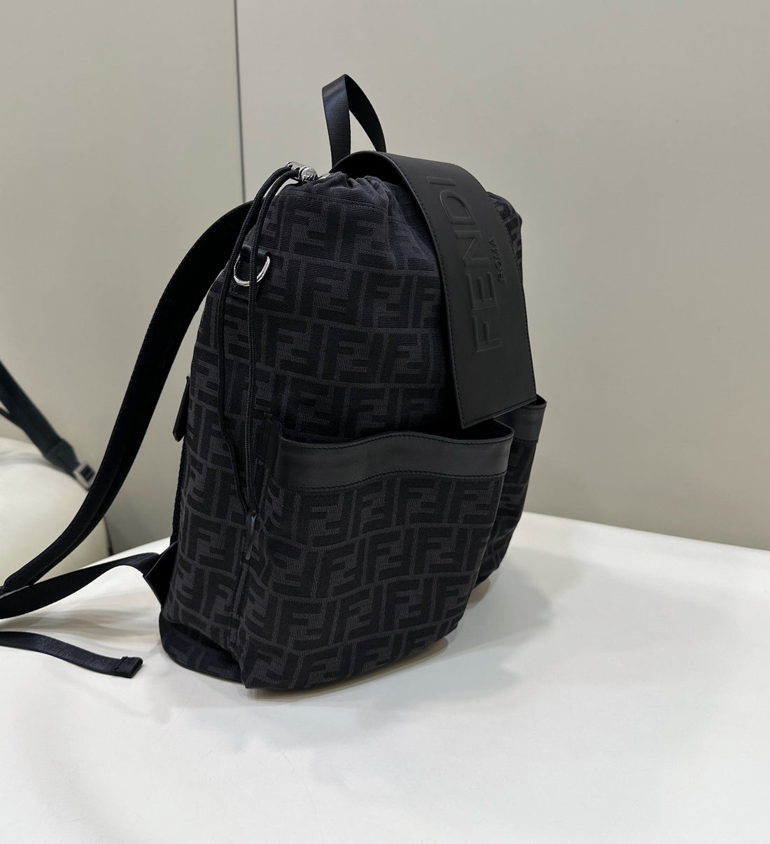 Fendi Strike 41 Medium Ff Black Jacquard Fabric Backpack
