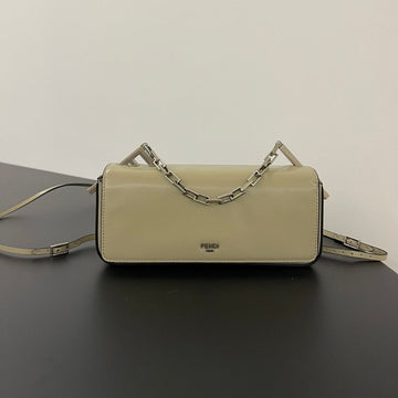 Fendi Mini First Sight 23 Bag In Ecru Brown Calfskin With Silver Hardware