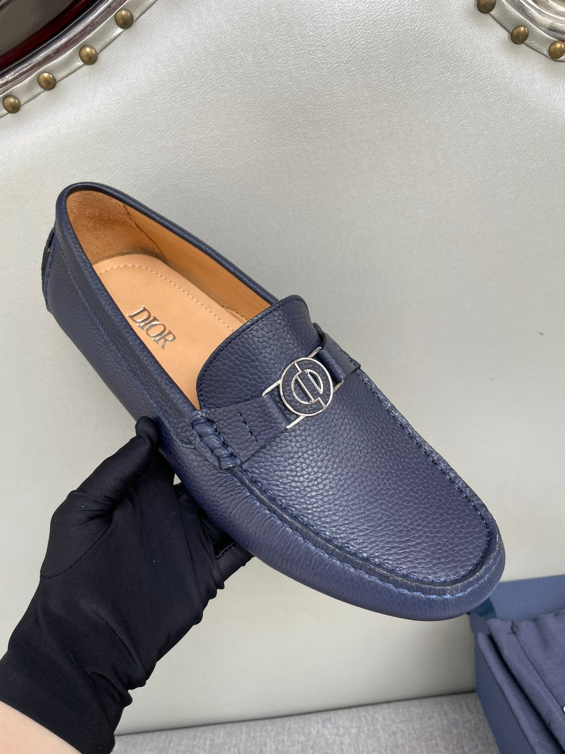 CD Jual Icon Buckle Loafer Navy Grained Calfskin