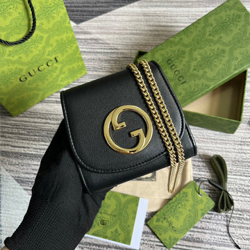 Blondie Interlock Mini Shoulder Bag 12 In Black Calfskin Gold Chain
