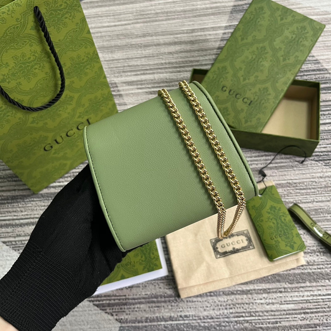 Blondie Interlock Mini Shoulder Bag 12 In Green Calfskin Gold Chain