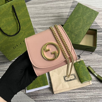 Blondie Interlock Mini Shoulder Bag 12 In Light Pink Calfskin Gold Chain