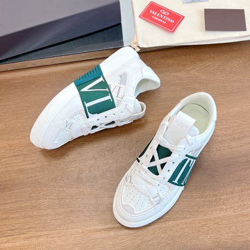 Valenti Low Top VL7N White Calfskin Dark Green Canvas